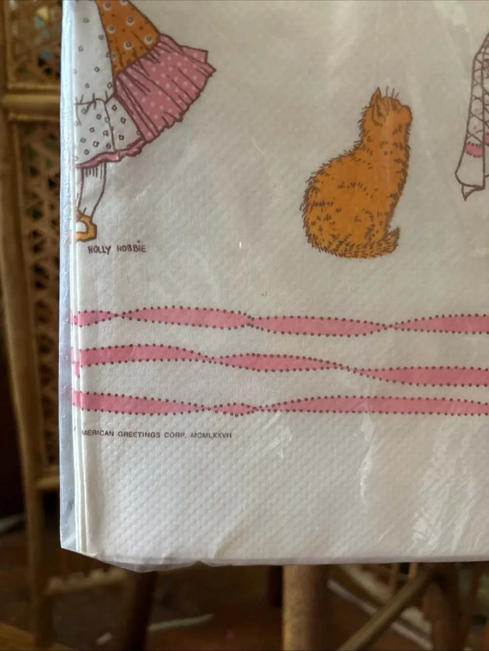Holly Hobbie Vintage Tablecover in White with Pink & Orange Illustration